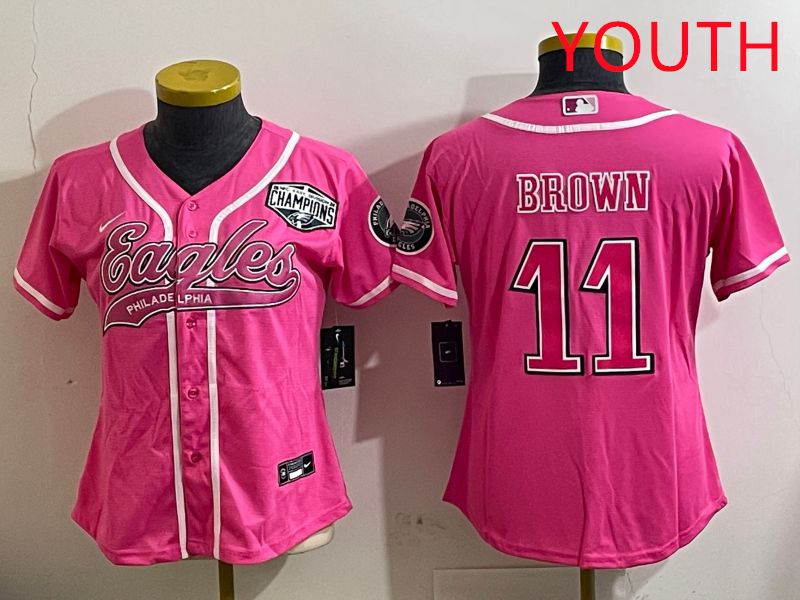 Youth Philadelphia Eagles #11 Brown Pink Jointly Name 2025 Nike Limited NFL Jersey style 3
